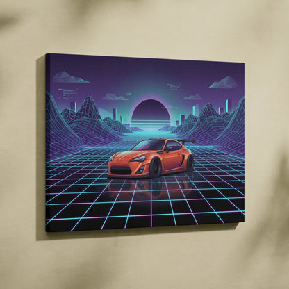 Toyota FT86 Widebody Inspired Neon Vaporwave Cityscape Canvas - Car Art Neon Pink Teal For Living Room Vaporwave Mood