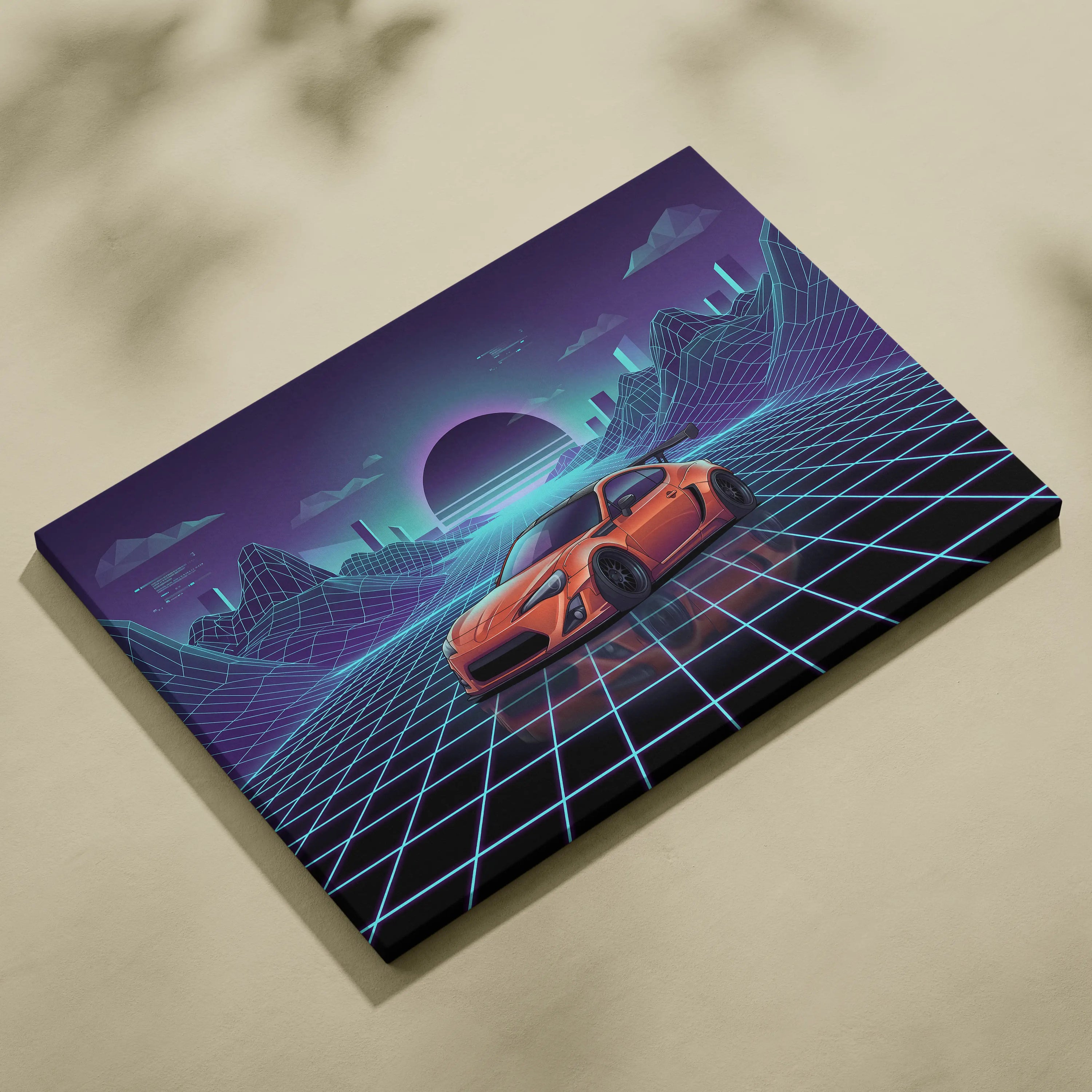 Toyota FT86 Widebody Inspired Neon Vaporwave Cityscape Canvas - Car Art Neon Pink Teal For Living Room Vaporwave Mood