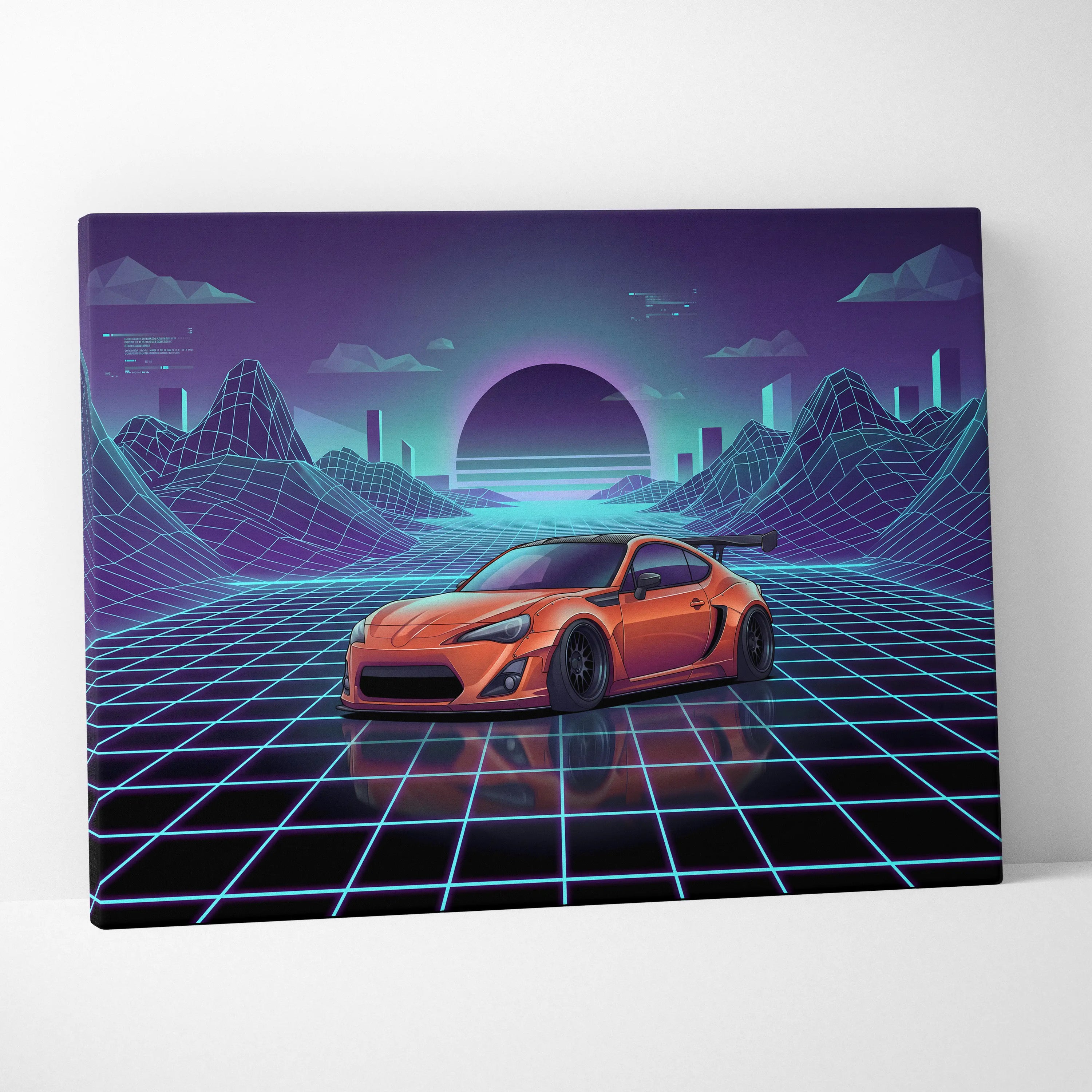 Toyota FT86 Widebody Inspired Neon Vaporwave Cityscape Canvas - Car Art Neon Pink Teal For Living Room Vaporwave Mood