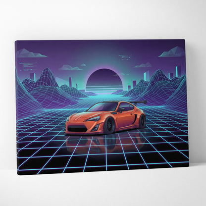 Toyota FT86 Widebody Inspired Neon Vaporwave Cityscape Canvas - Car Art Neon Pink Teal For Living Room Vaporwave Mood