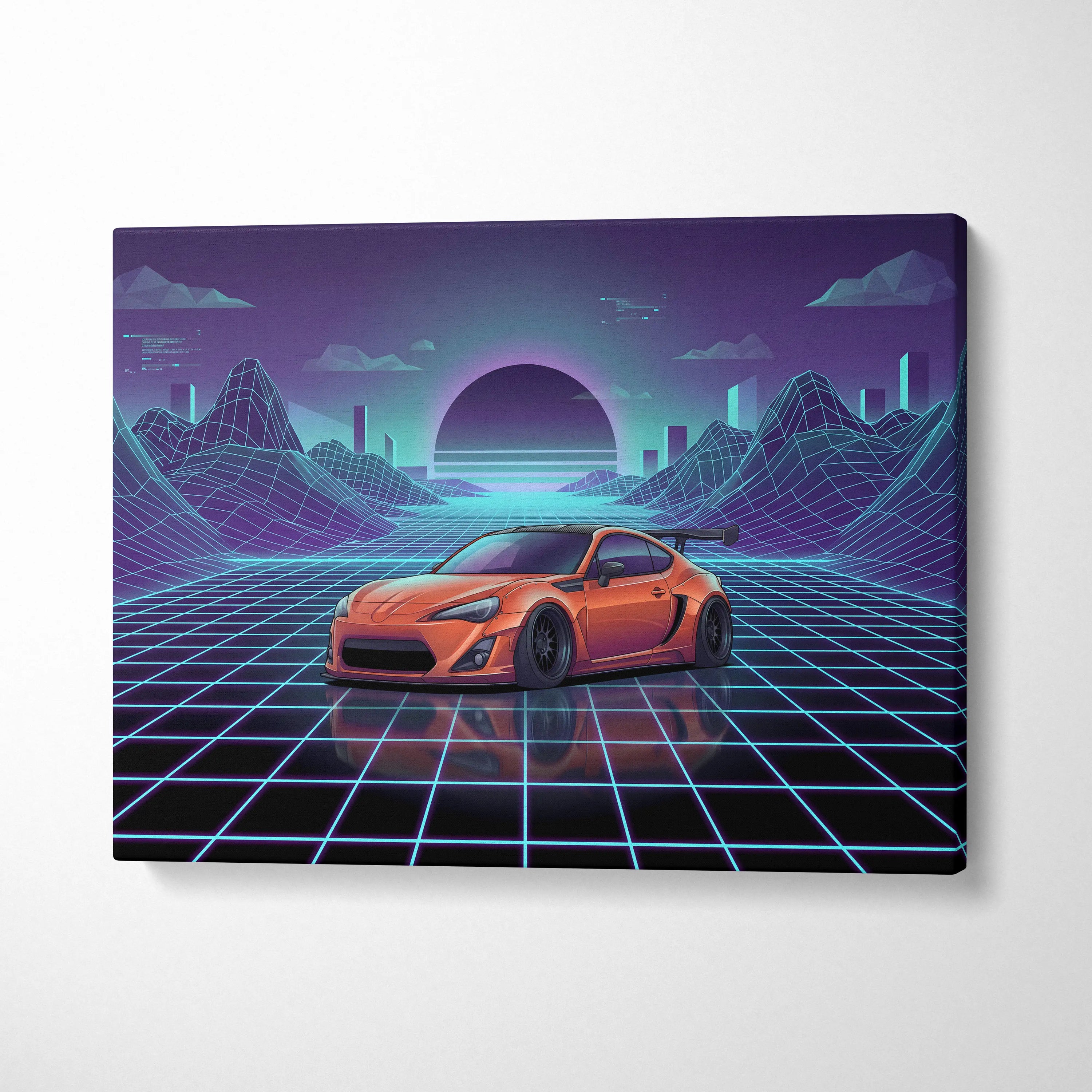 Toyota FT86 Widebody Inspired Neon Vaporwave Cityscape Canvas - Car Art Neon Pink Teal For Living Room Vaporwave Mood