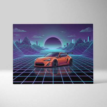 Toyota FT86 Widebody Inspired Neon Vaporwave Cityscape Canvas - Car Art Neon Pink Teal For Living Room Vaporwave Mood