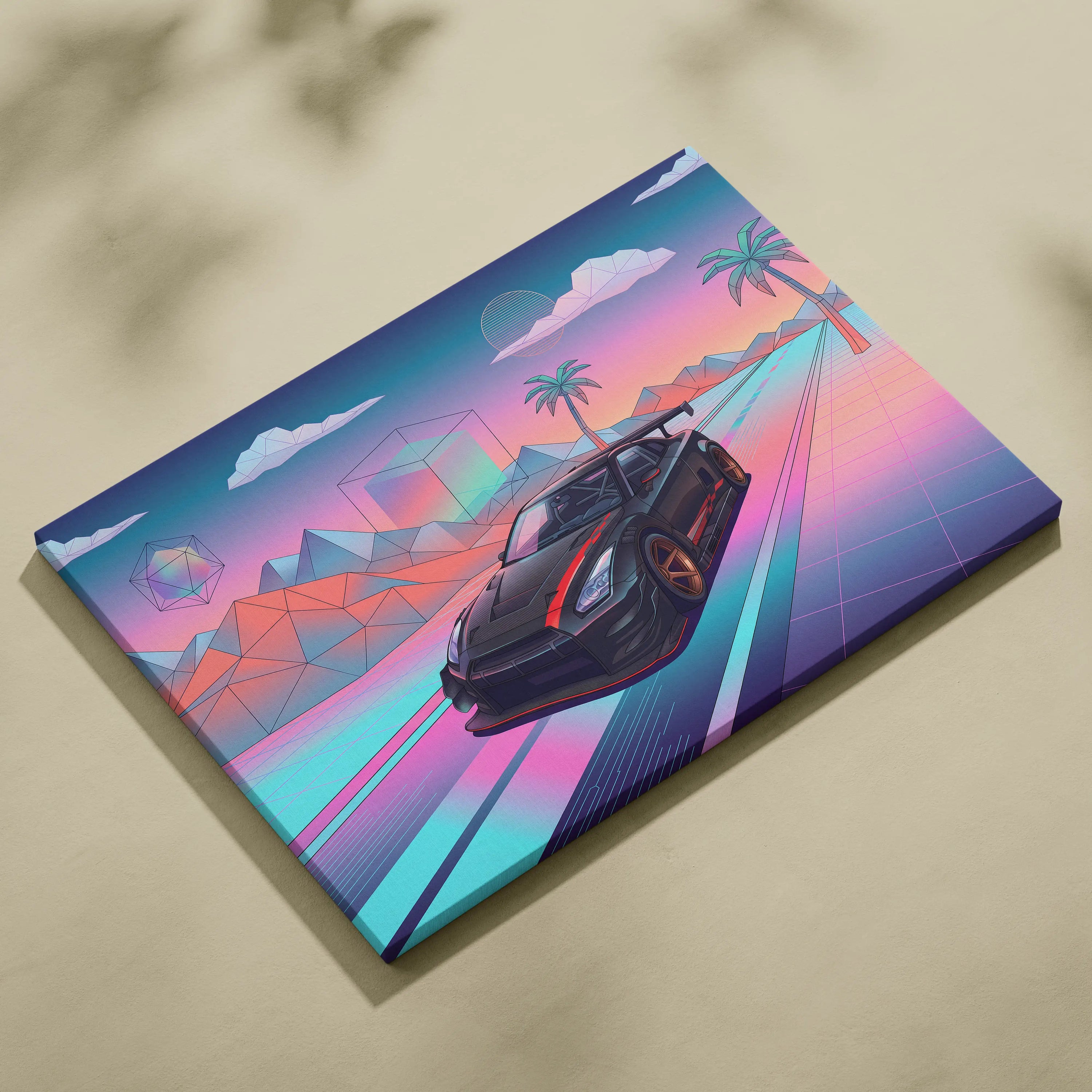 Nissan GT-R R35 Inspired Vaporwave Neon Drive Canvas - Car Art Neon Pink Blue For Living Room, Retro Futurism Canvas Print