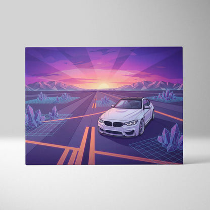 BMW M4 Inspired Neon Sunset Vaporwave Canvas Art - Automotive Art Neon Pink Purple Living Room Vaporwave Wall Art