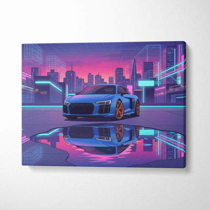 Audi R8 Inspired Neon Vapor City Car Art - Car Art Blue Pink Purple Living Room Decor Vaporwave