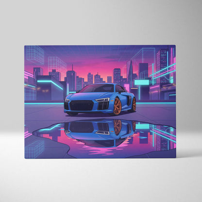 Audi R8 Inspired Neon Vapor City Car Art - Car Art Blue Pink Purple Living Room Decor Vaporwave