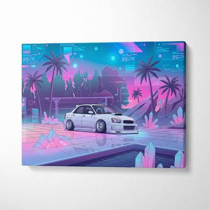 Subaru WRX Inspired Neon Vaporwave Car Canvas Art - Car Art Neon Blue Pink Living Room Vaporwave Mood