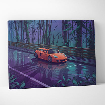 Porsche Carrera GT Inspired Vaporwave Canvas Print - Car Neon Purple Blue Teal Living Room Vaporwave Nostalgic Energy Neon Car Art Canvas