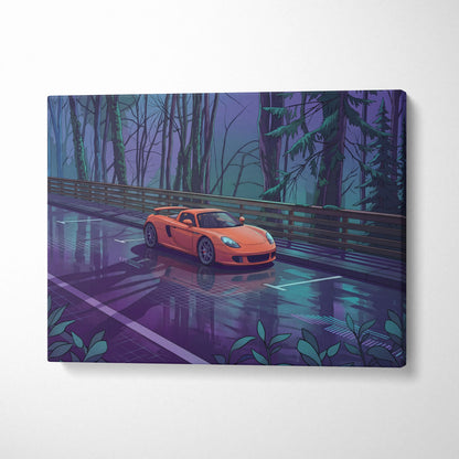 Porsche Carrera GT Inspired Vaporwave Canvas Print - Car Neon Purple Blue Teal Living Room Vaporwave Nostalgic Energy Neon Car Art Canvas