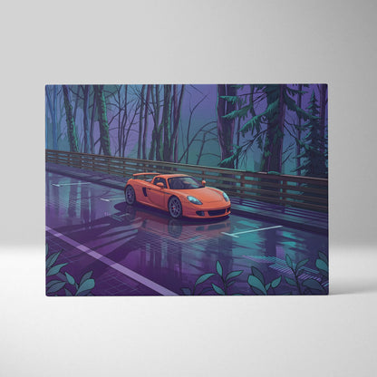 Porsche Carrera GT Inspired Vaporwave Canvas Print - Car Neon Purple Blue Teal Living Room Vaporwave Nostalgic Energy Neon Car Art Canvas