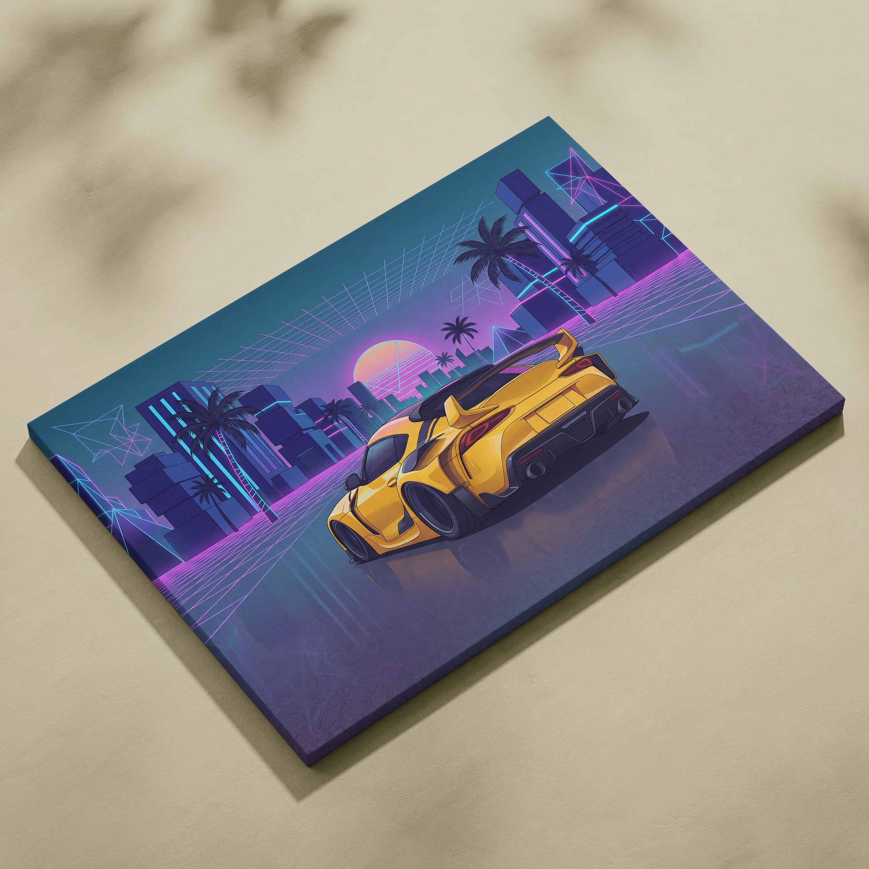 Toyota Mk5 Supra Inspired Vaporwave Car Canvas - Car Neon Pink Purple Blue Living Room Vaporwave Neon Mood Synthwave 80s Canvas Print