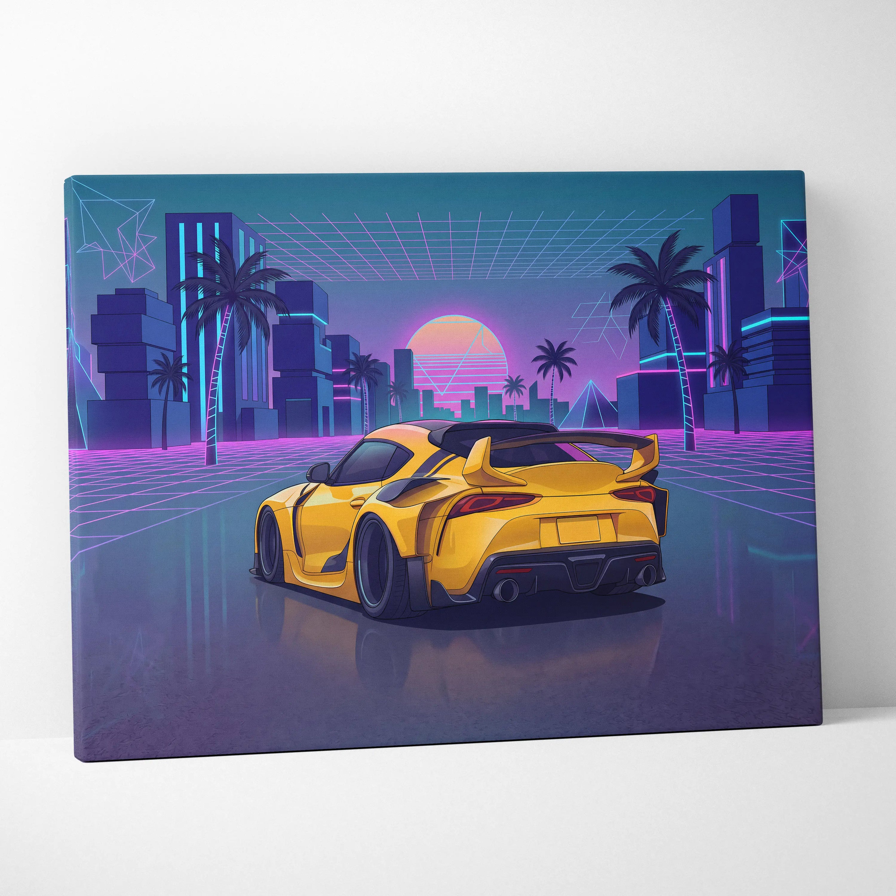 Toyota Mk5 Supra Inspired Vaporwave Car Canvas - Car Neon Pink Purple Blue Living Room Vaporwave Neon Mood Synthwave 80s Canvas Print