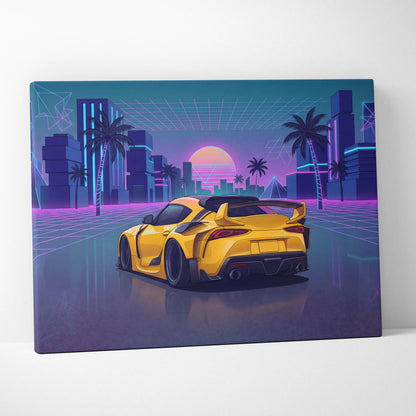 Toyota Mk5 Supra Inspired Vaporwave Car Canvas - Car Neon Pink Purple Blue Living Room Vaporwave Neon Mood Synthwave 80s Canvas Print
