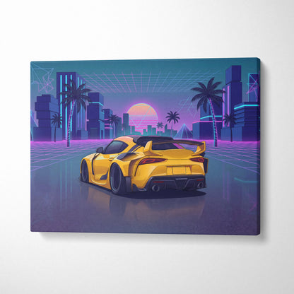 Toyota Mk5 Supra Inspired Vaporwave Car Canvas - Car Neon Pink Purple Blue Living Room Vaporwave Neon Mood Synthwave 80s Canvas Print