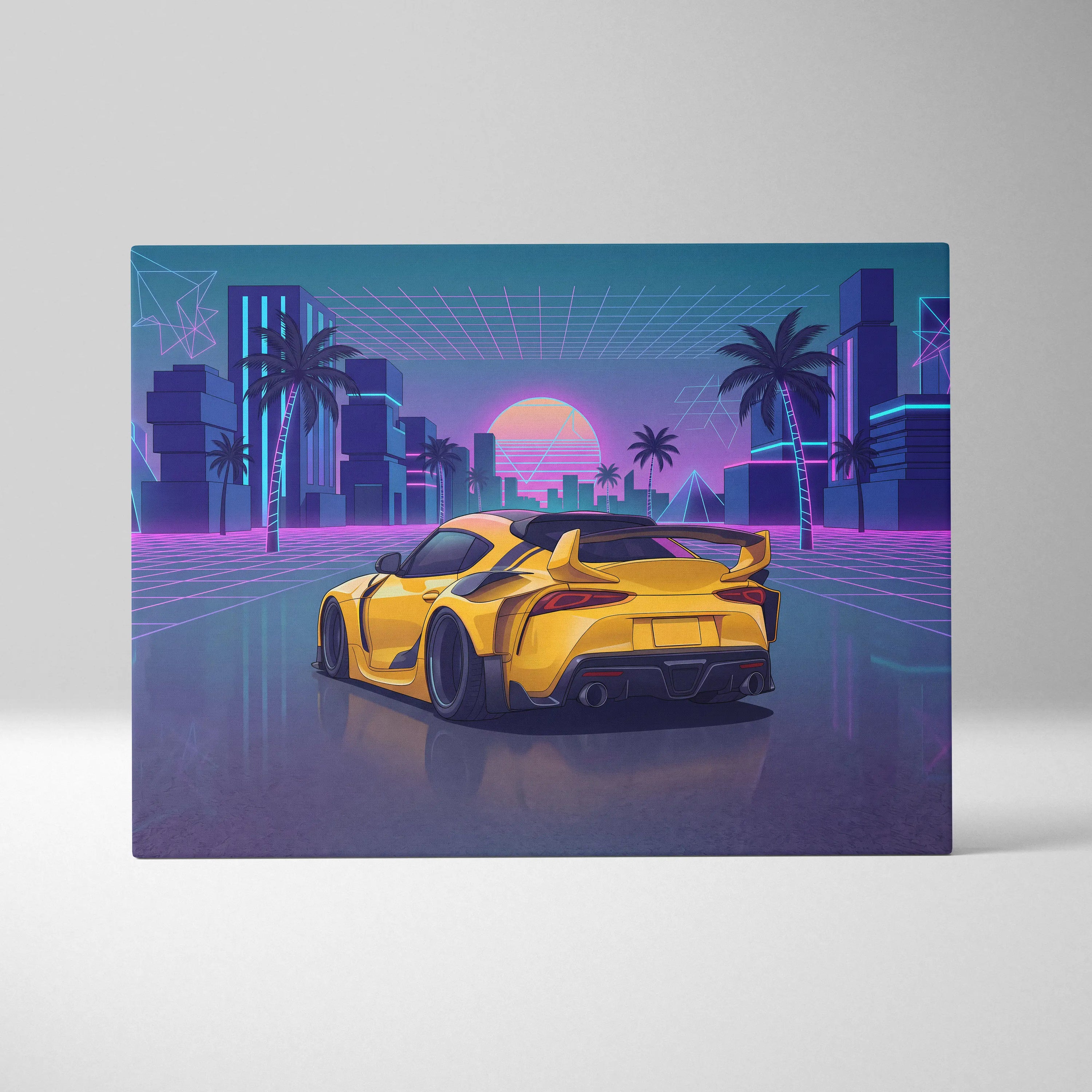 Toyota Mk5 Supra Inspired Vaporwave Car Canvas - Car Neon Pink Purple Blue Living Room Vaporwave Neon Mood Synthwave 80s Canvas Print