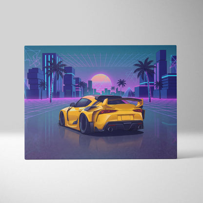 Toyota Mk5 Supra Inspired Vaporwave Car Canvas - Car Neon Pink Purple Blue Living Room Vaporwave Neon Mood Synthwave 80s Canvas Print