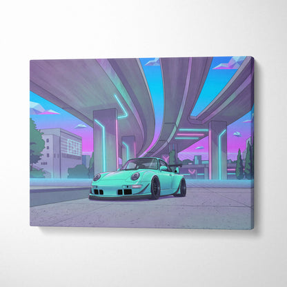 RWB Porsche 911 Inspired Neon Vaporwave Car Canvas - 911 Car Artwork Neon Pink Teal Nostalgic Mood Retro-Futuristic Canvas