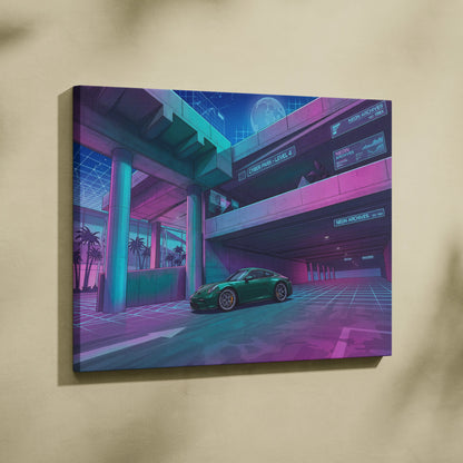 Porsche 911 GT3 Inspired Vaporwave Car Canvas - Car Neon Blues Purple Teal Living Room Vaporwave Futurism Mood Nostalgic Vaporwave Canvas