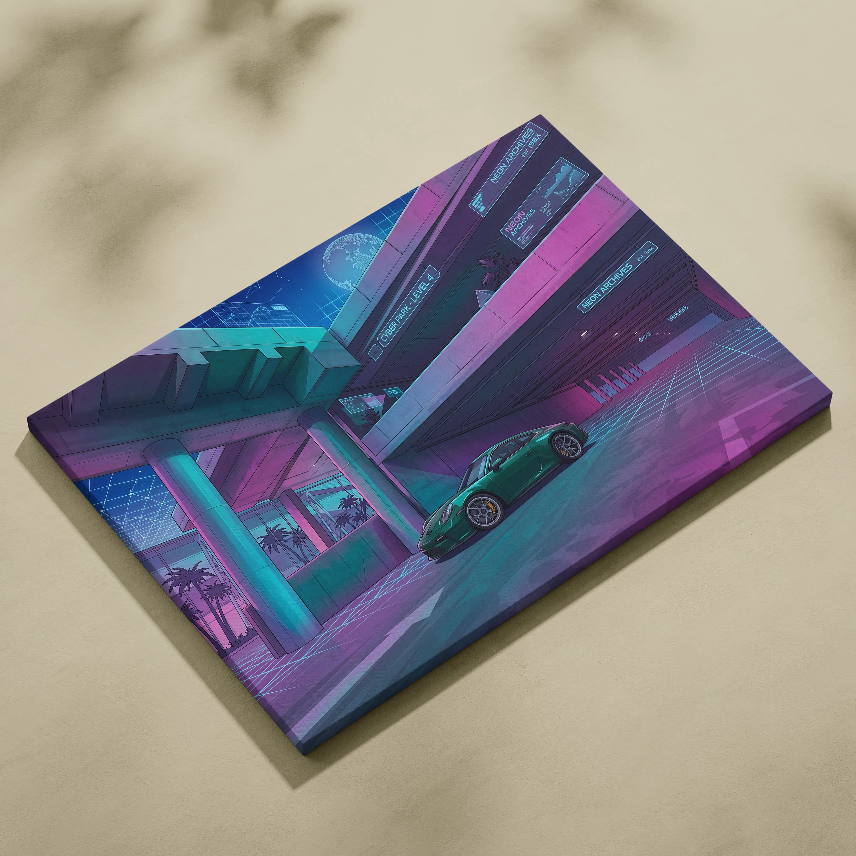 Porsche 911 GT3 Inspired Vaporwave Car Canvas - Car Neon Blues Purple Teal Living Room Vaporwave Futurism Mood Nostalgic Vaporwave Canvas