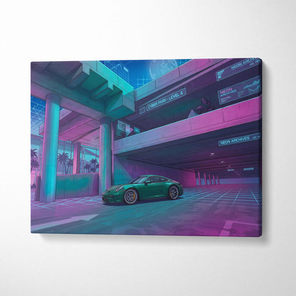 Porsche 911 GT3 Inspired Vaporwave Car Canvas - Car Neon Blues Purple Teal Living Room Vaporwave Futurism Mood Nostalgic Vaporwave Canvas