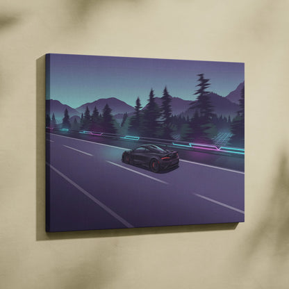 McLaren 765LT Inspired Vaporwave Car Canvas - Vaporwave Car Purple Teal Living Room Retro Futurism Mood Neon Wall Art