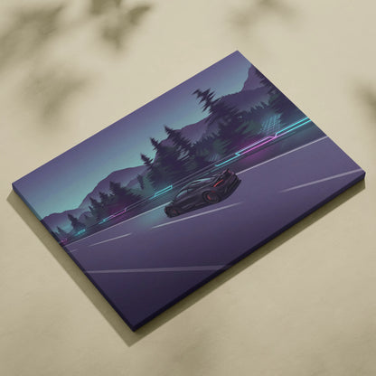 McLaren 765LT Inspired Vaporwave Car Canvas - Vaporwave Car Purple Teal Living Room Retro Futurism Mood Neon Wall Art