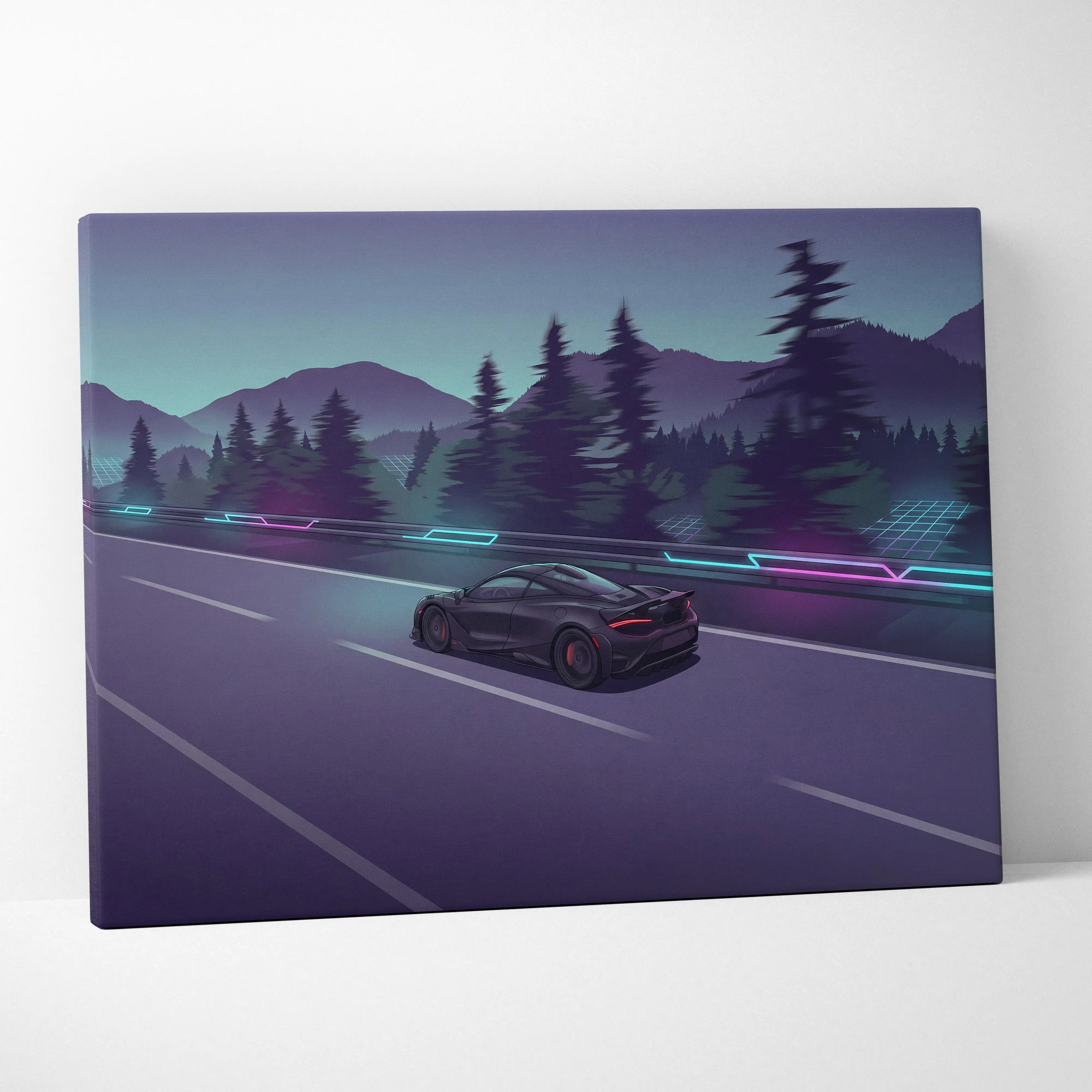 McLaren 765LT Inspired Vaporwave Car Canvas - Vaporwave Car Purple Teal Living Room Retro Futurism Mood Neon Wall Art