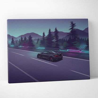 McLaren 765LT Inspired Vaporwave Car Canvas - Vaporwave Car Purple Teal Living Room Retro Futurism Mood Neon Wall Art