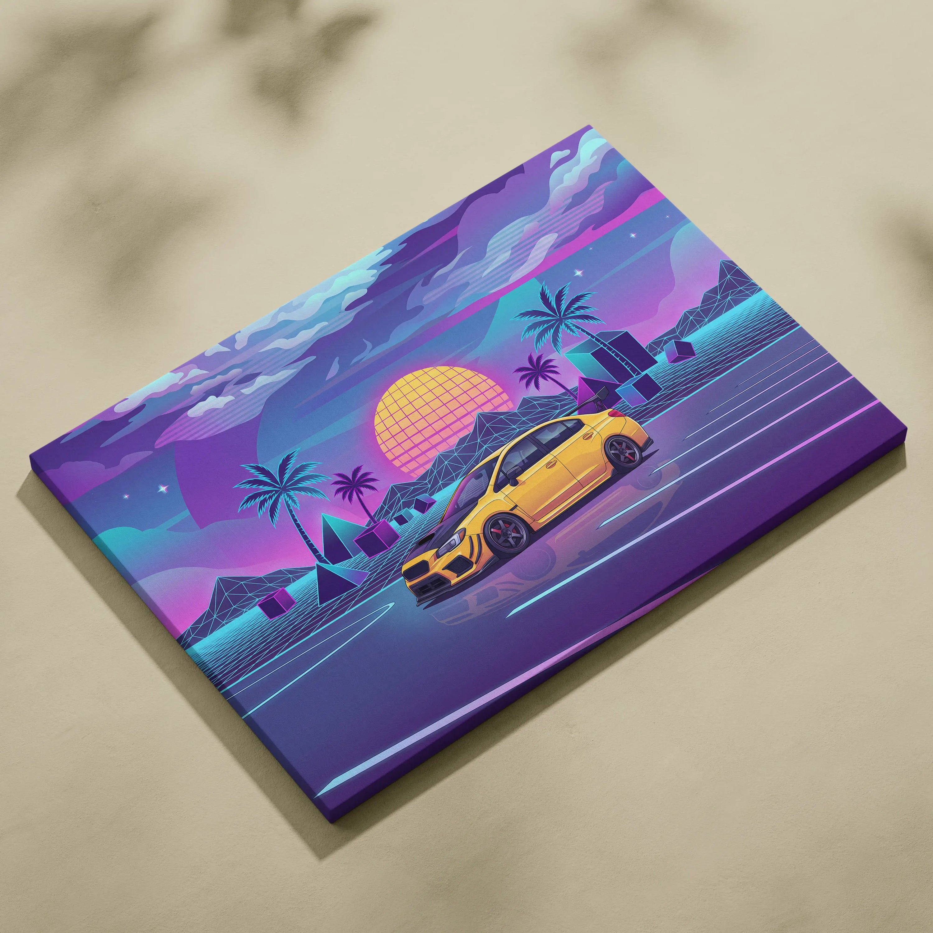 Subaru WRX STI Inspired Neon Vaporwave Sunset Dream - Car Artwork Neon Pink Purple Blue Room Vaporwave Nostalgic Canvas
