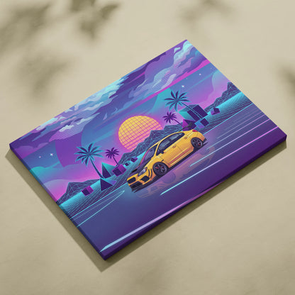 Subaru WRX STI Inspired Neon Vaporwave Sunset Dream - Car Artwork Neon Pink Purple Blue Room Vaporwave Nostalgic Canvas
