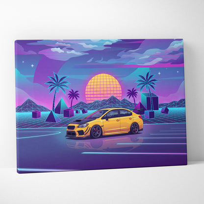 Subaru WRX STI Inspired Neon Vaporwave Sunset Dream - Car Artwork Neon Pink Purple Blue Room Vaporwave Nostalgic Canvas