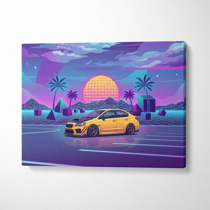 Subaru WRX STI Inspired Neon Vaporwave Sunset Dream - Car Artwork Neon Pink Purple Blue Room Vaporwave Nostalgic Canvas