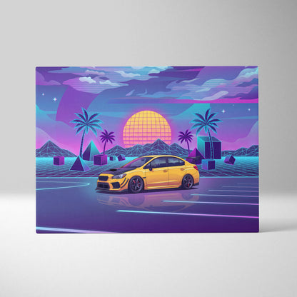 Subaru WRX STI Inspired Neon Vaporwave Sunset Dream - Car Artwork Neon Pink Purple Blue Room Vaporwave Nostalgic Canvas