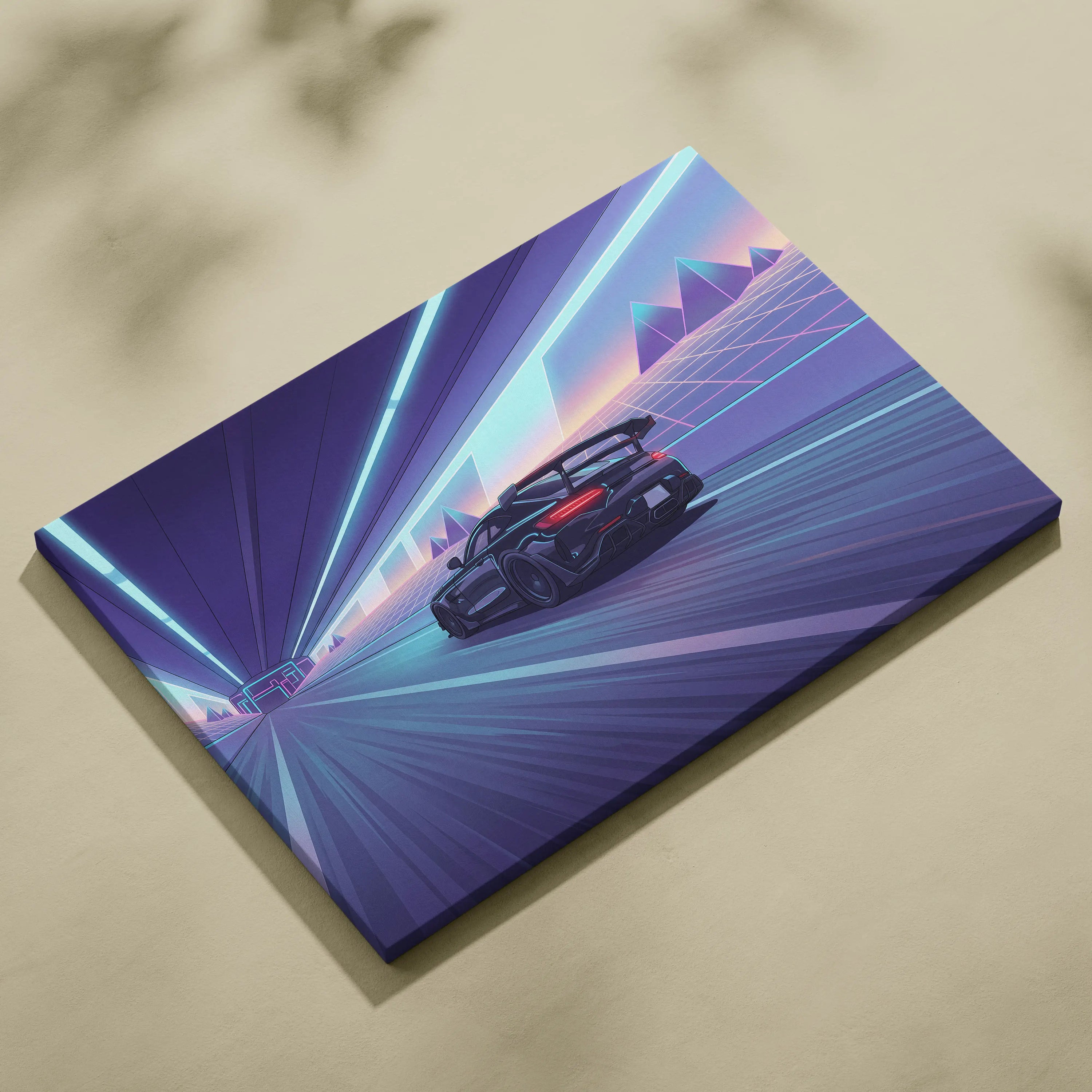 Mercedes AMG GTR Inspired Vaporwave Car Canvas - Vaporwave Car Purple Blue Neon Living Room Retro Futurism Neon Nostalgia Vaporwave Canvas