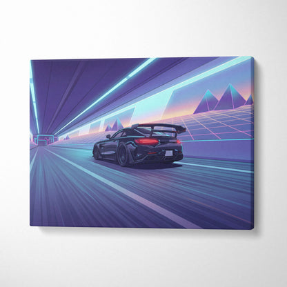 Mercedes AMG GTR Inspired Vaporwave Car Canvas - Vaporwave Car Purple Blue Neon Living Room Retro Futurism Neon Nostalgia Vaporwave Canvas
