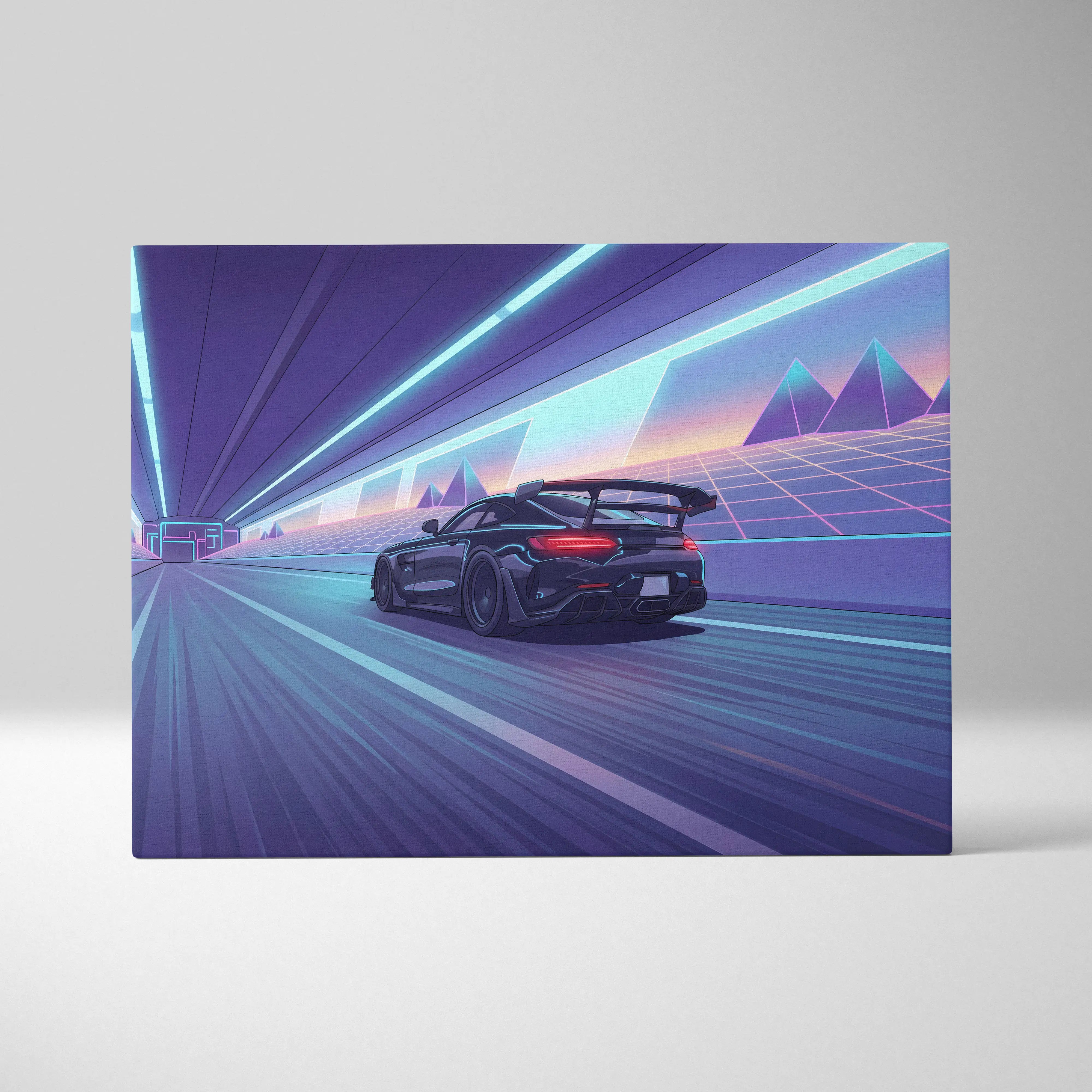 Mercedes AMG GTR Inspired Vaporwave Car Canvas - Vaporwave Car Purple Blue Neon Living Room Retro Futurism Neon Nostalgia Vaporwave Canvas