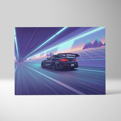 Mercedes AMG GTR Inspired Vaporwave Car Canvas - Vaporwave Car Purple Blue Neon Living Room Retro Futurism Neon Nostalgia Vaporwave Canvas