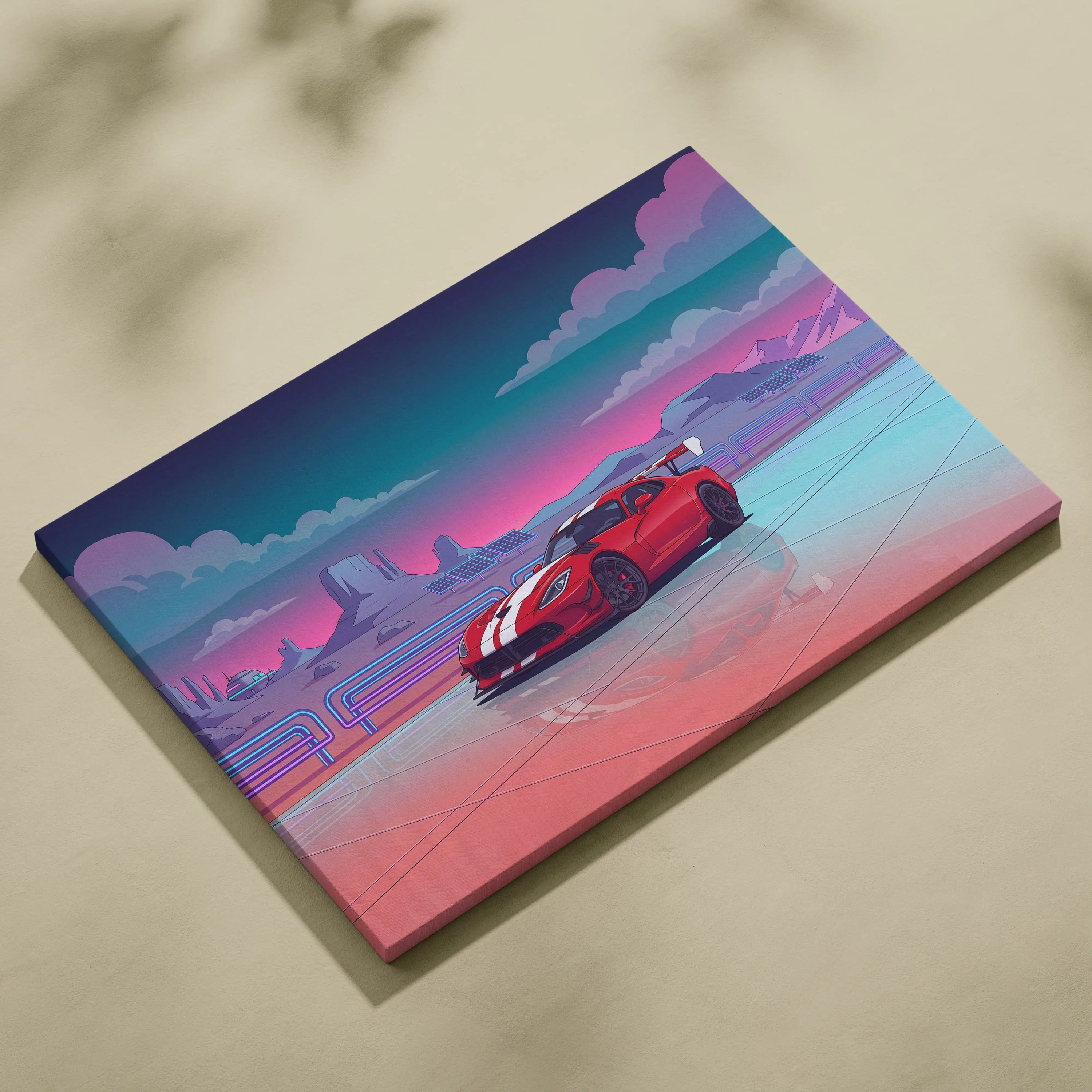 Dodge Viper ACR Inspired Neon Vaporwave Car Art - Pink Teal Car Art For Living Room Decor Retro Futurism Canvas Mood