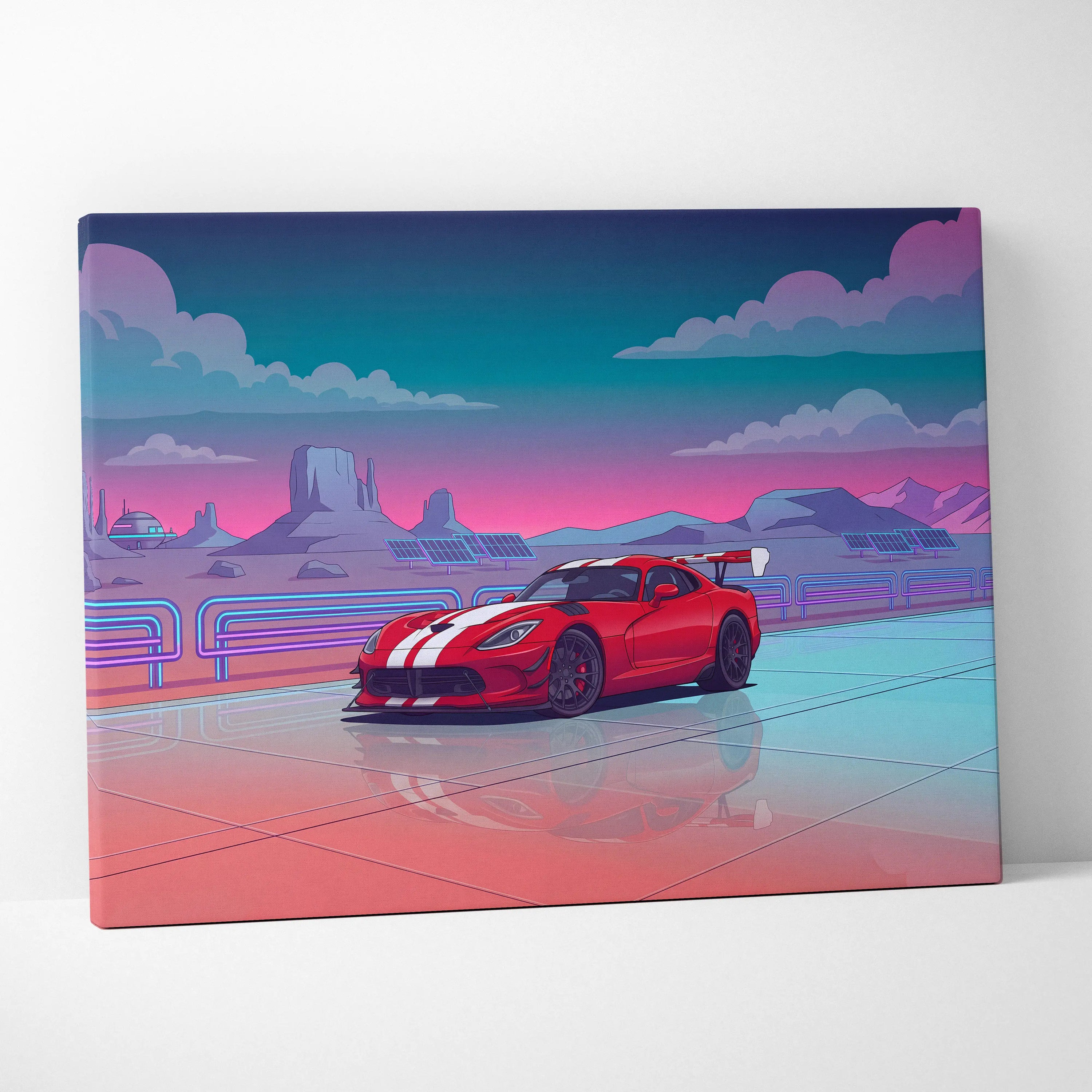 Dodge Viper ACR Inspired Neon Vaporwave Car Art - Pink Teal Car Art For Living Room Decor Retro Futurism Canvas Mood