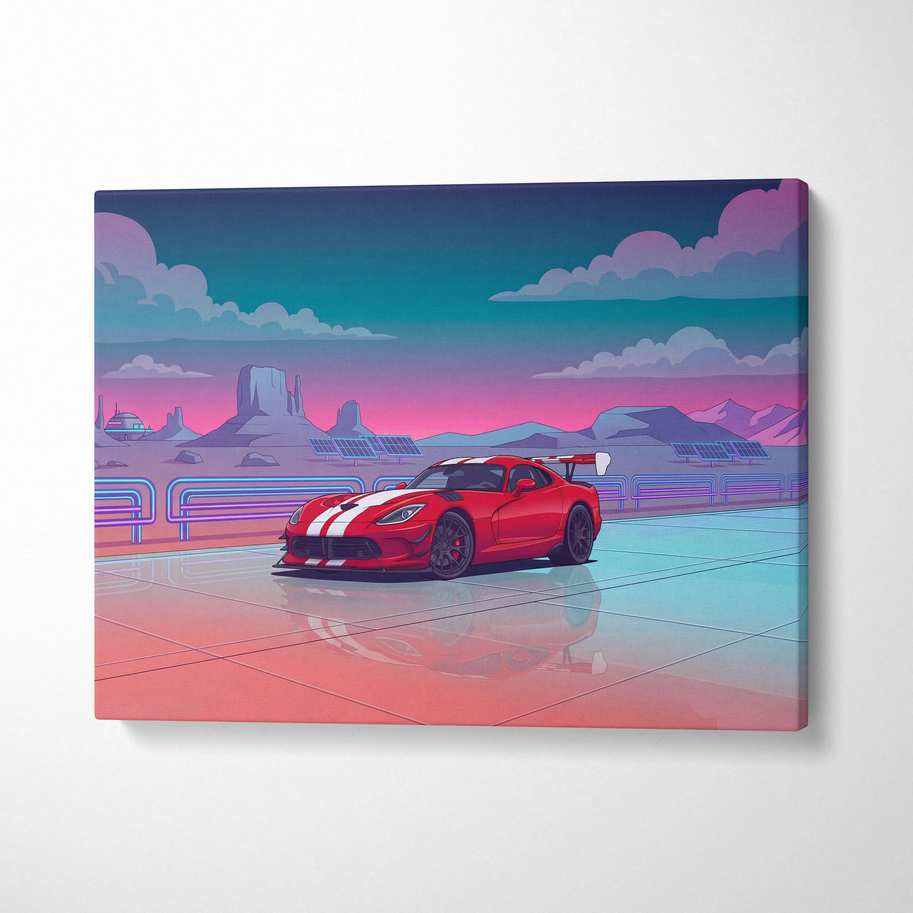 Dodge Viper ACR Inspired Neon Vaporwave Car Art - Pink Teal Car Art For Living Room Decor Retro Futurism Canvas Mood