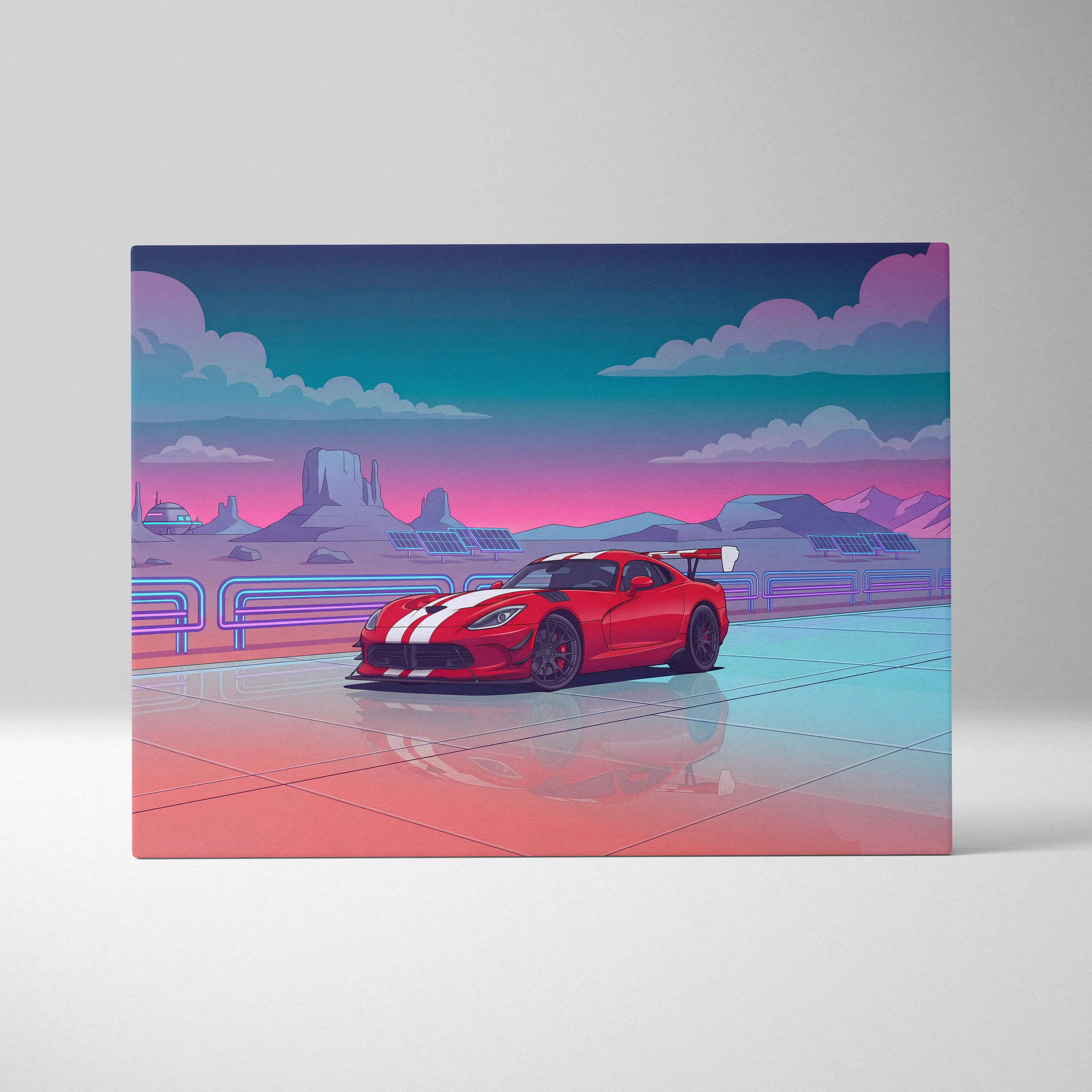 Dodge Viper ACR Inspired Neon Vaporwave Car Art - Pink Teal Car Art For Living Room Decor Retro Futurism Canvas Mood