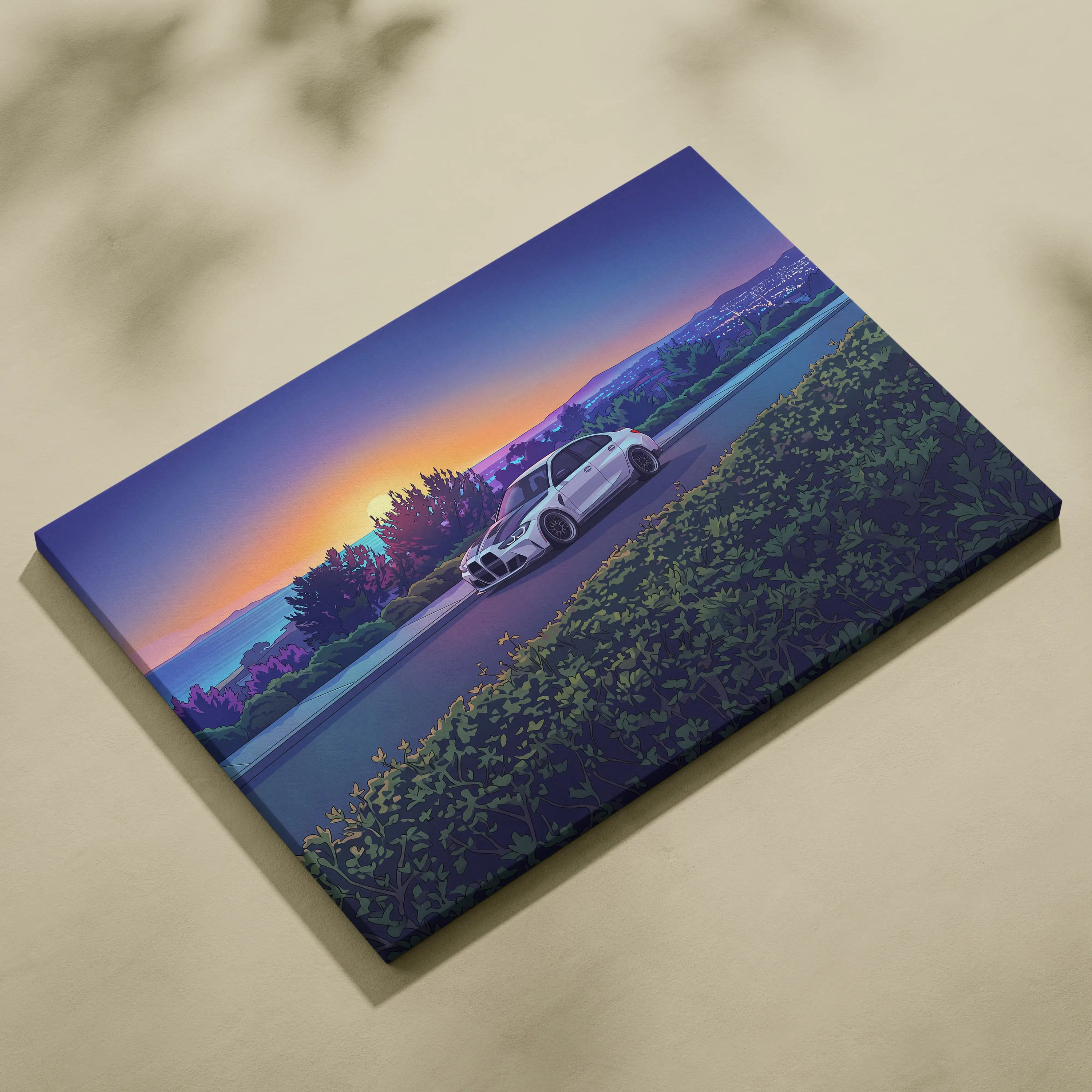 BMW M3 Inspired Vaporwave Car Canvas - Vaporwave Car Art Neon Sunset Living Room Retro Futurism Nostalgic Mood Canvas Print