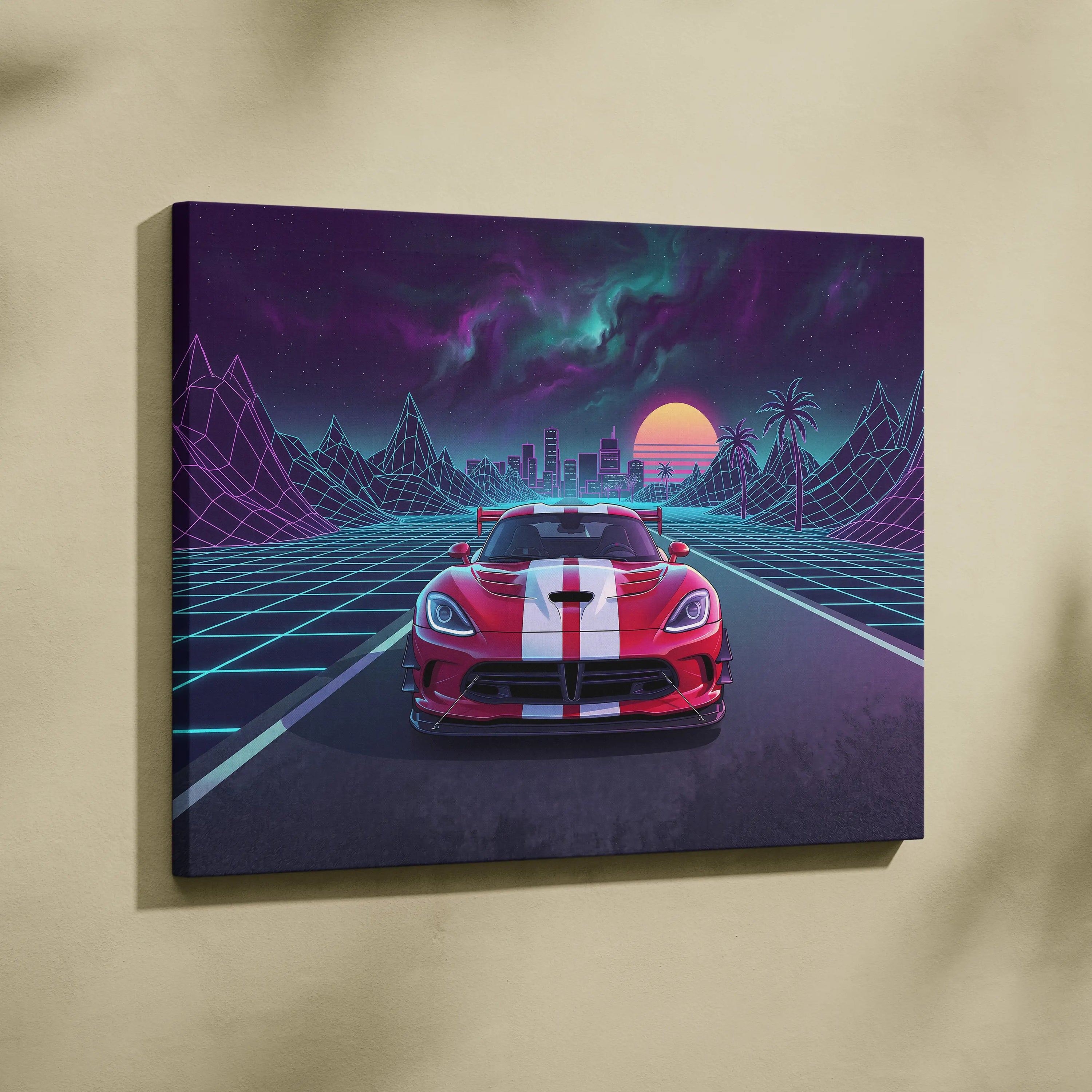 Dodge Viper ACR Inspired Neon Vaporwave Racing Canvas - Car Art Neon Pink Teal Purple For Living Room