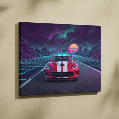 Dodge Viper ACR Inspired Neon Vaporwave Racing Canvas - Car Art Neon Pink Teal Purple For Living Room