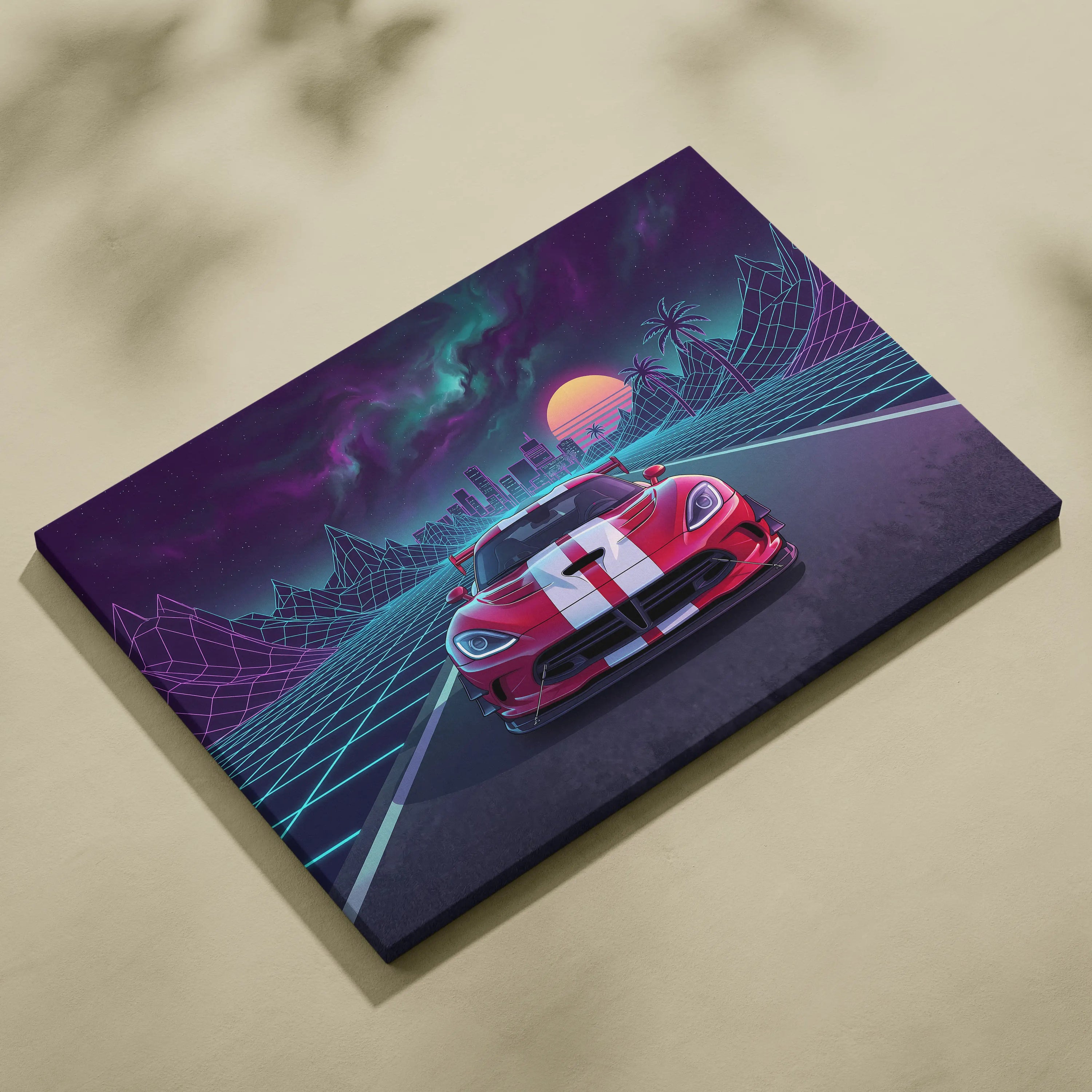 Dodge Viper ACR Inspired Neon Vaporwave Racing Canvas - Car Art Neon Pink Teal Purple For Living Room