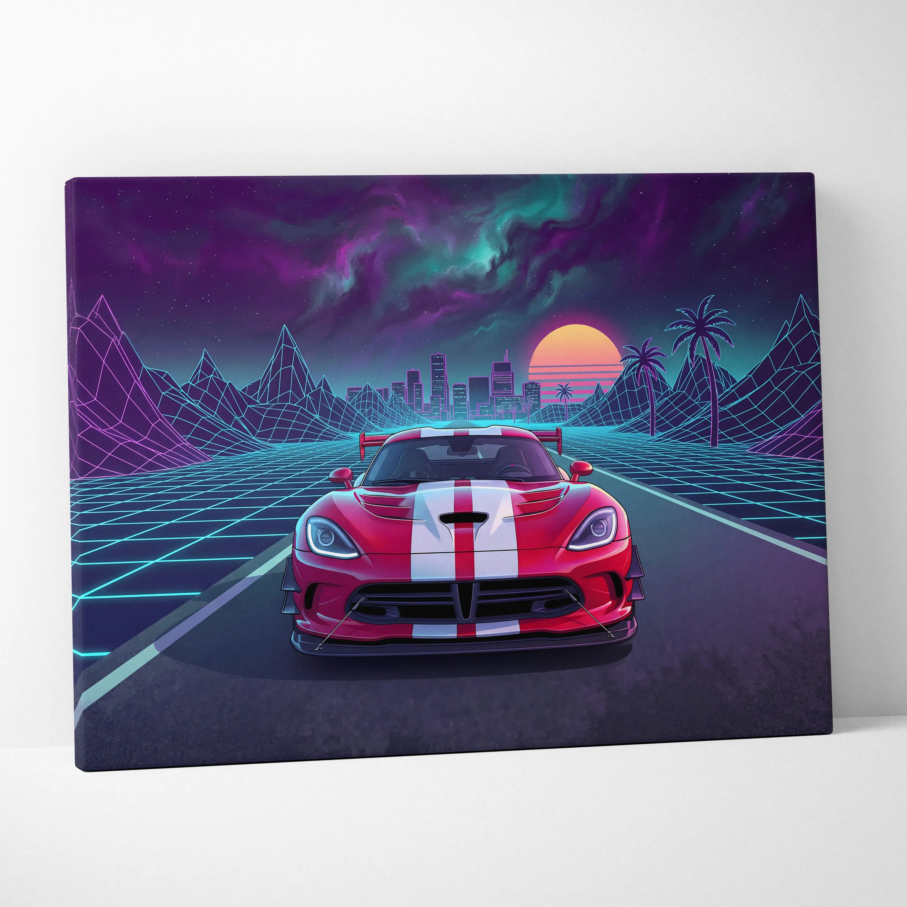Dodge Viper ACR Inspired Neon Vaporwave Racing Canvas - Car Art Neon Pink Teal Purple For Living Room
