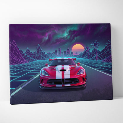 Dodge Viper ACR Inspired Neon Vaporwave Racing Canvas - Car Art Neon Pink Teal Purple For Living Room
