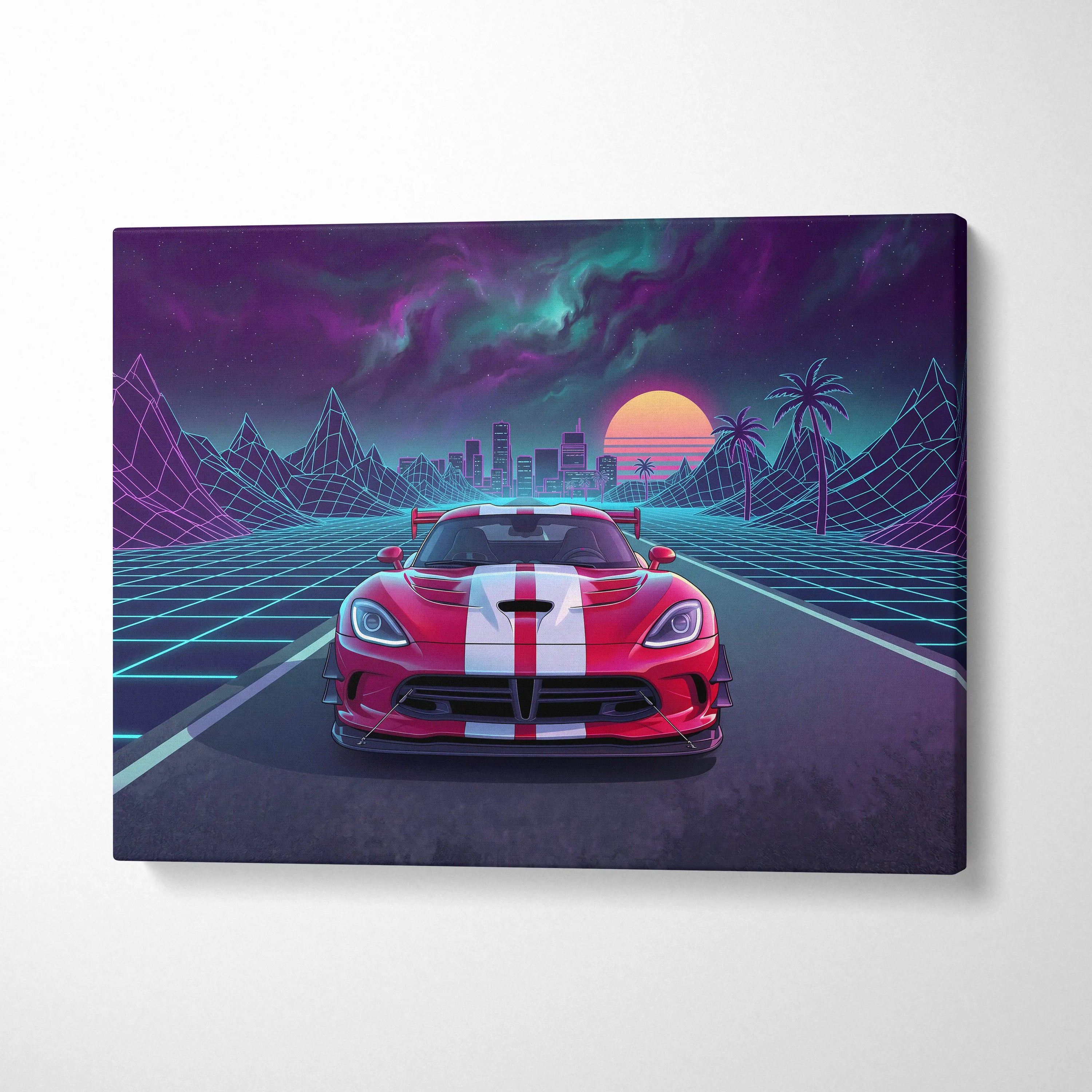Dodge Viper ACR Inspired Neon Vaporwave Racing Canvas - Car Art Neon Pink Teal Purple For Living Room