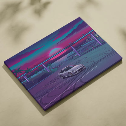 Nissan S15 Silvia Inspired Neon Retro Skyline Drive - Vaporwave Art Neon Pink Nostalgic Mood Neon City Decor Canvas Print