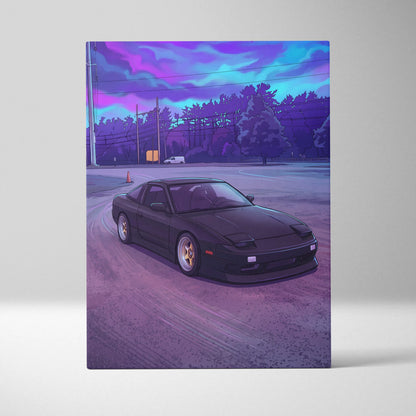 Nissan 240SX Inspired Black Purple Canvas Wall Art, Vaporwave JDM Drift Car Artwork, Neon Street Garage Decor, Retro Futuristic Print